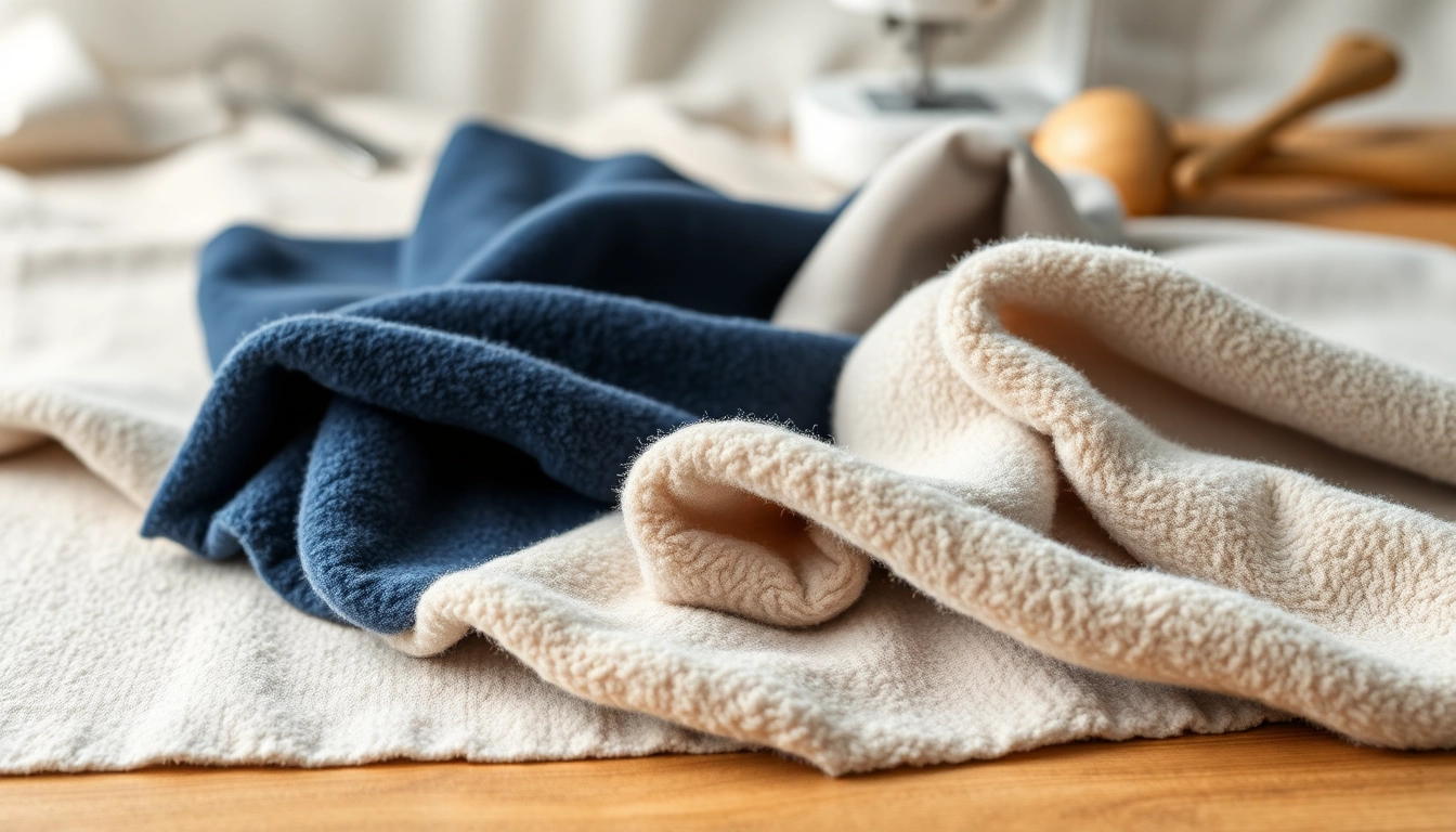 Fleece stoffen in verschillende kleuren en texturen met een warme uitstraling.