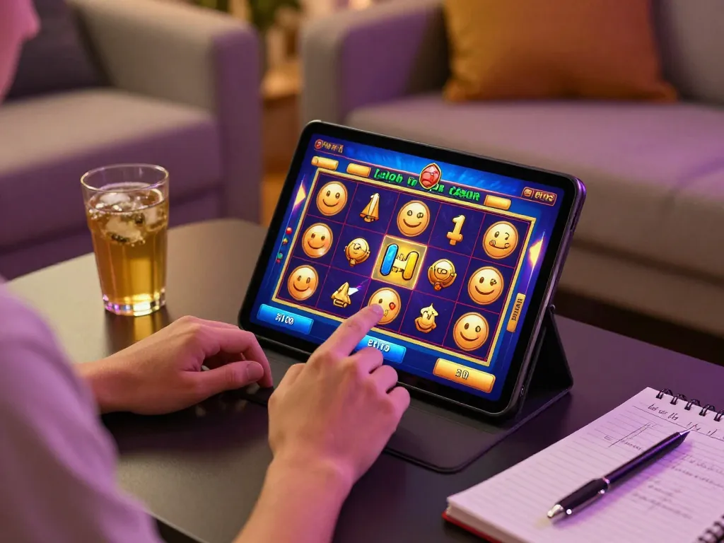 Engaging in Paris888 slot gameplay on a tablet, showcasing a cozy home gaming environment