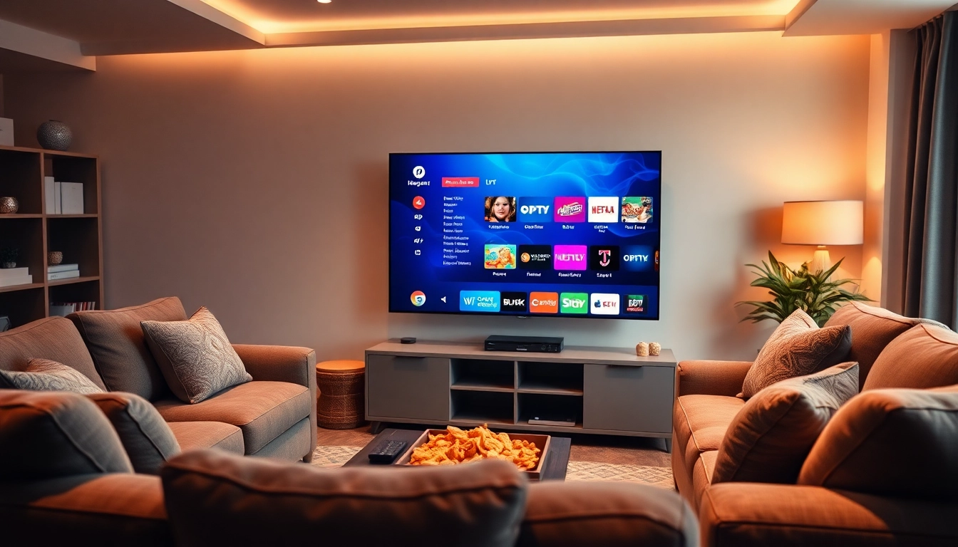 Enjoying iron iptv in a cozy living room with modern furniture and a sleek TV interface.