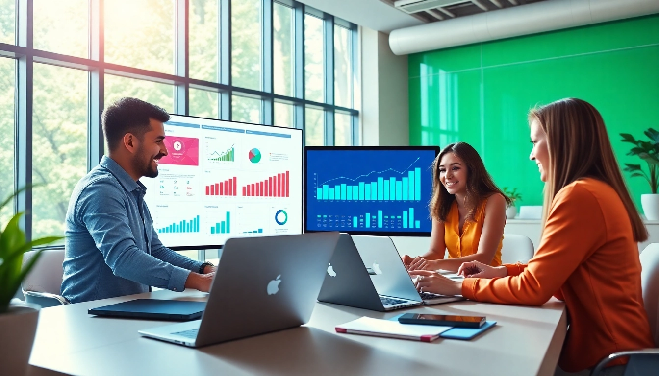 Enhancing digital marketing strategies on https://uu88.how/ during a team collaboration in a modern office.