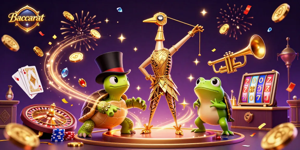 Baccarat gaming atmosphere with animated characters at a vibrant casino, featuring unique elements.