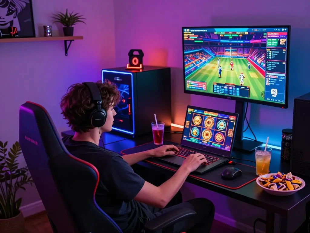 Exciting gaming scene showcasing situs slot gacor with vibrant graphics and a cozy atmosphere.