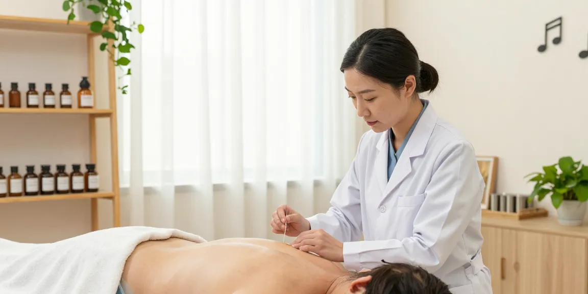 Healing session at 영통한의원 showcasing acupuncture treatment in a calming clinic.