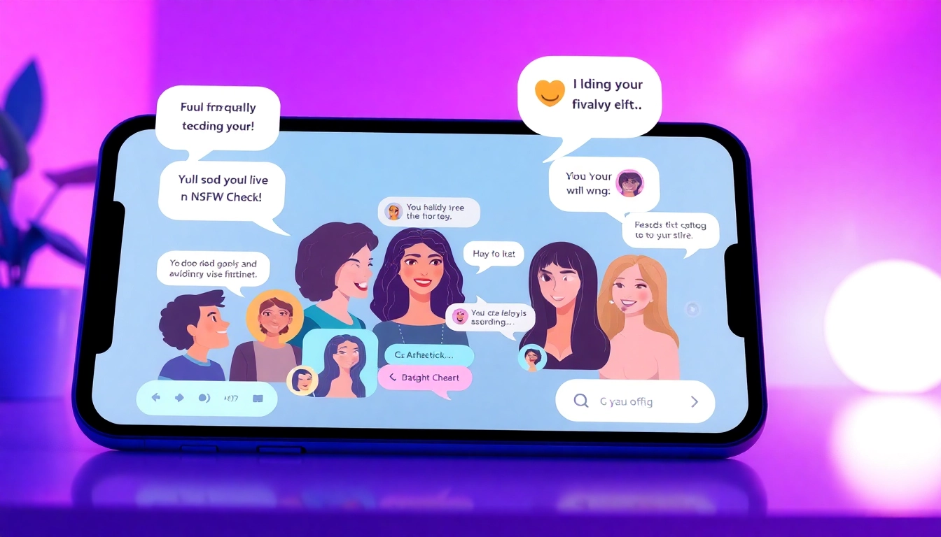 Engaging NSFW AI chat experience illustrated with dynamic characters and playful dialogue on a modern interface.