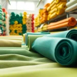 Katoen stoffen in een kleurrijke textielwinkel met een professionele uitstraling.