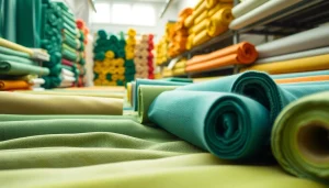 Katoen stoffen in een kleurrijke textielwinkel met een professionele uitstraling.