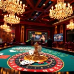 Engaging gaming atmosphere at Nhà cái XX88 with roulette and poker tables in a vibrant casino.
