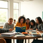 Students collaborating on Education activities in a vibrant classroom setting.