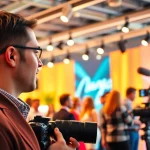 Fotografo Commerciale mentre cattura momenti dinamici di un evento aziendale a Milano.