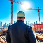 Showcase of a Manhattan Commercial General Contractor managing a vibrant construction site with urban skyline.