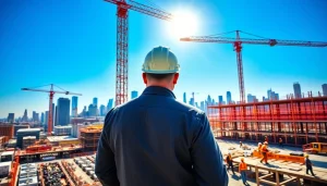 Showcase of a Manhattan Commercial General Contractor managing a vibrant construction site with urban skyline.