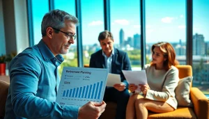 Engaging scene of retirement planning San Antonio with a financial advisor assisting a couple.