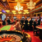 Engaging scene of players at a casino with "kjc" prominently featured at a poker table, capturing the thrill of the game.