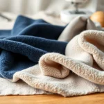 Fleece stoffen in verschillende kleuren en texturen met een warme uitstraling.