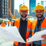 New Jersey Construction Manager overseeing a busy urban construction site.