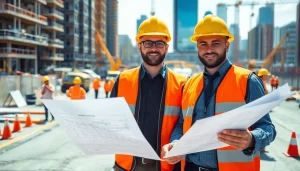 New Jersey Construction Manager overseeing a busy urban construction site.