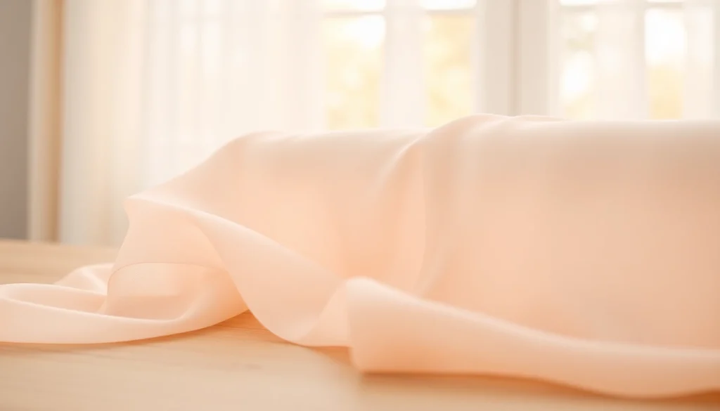 Bekijk de mousseline stof met delicate textuur en elegante vouwen.