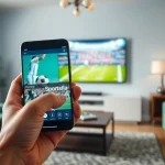 Engaging screen of sports betting apps Georgia displayed on a smartphone in a lively setting.