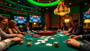 Engage in the thrill of gambling with 상품권카드 at an exciting poker table filled with action and vibrant colors.