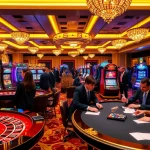 Người chơi đang tận hưởng các trò chơi đa dạng tại một casino sang trọng trong khi tìm liên kết truy cập W88.