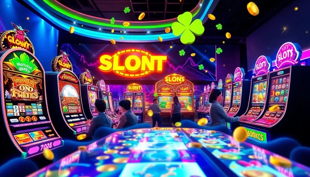 Exciting visual of slot hoki gameplay showcasing vibrant slot machines and winning symbols.