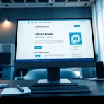 Unique software review displayed on a modern computer setup in a professional office.