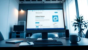 Unique software review displayed on a modern computer setup in a professional office.