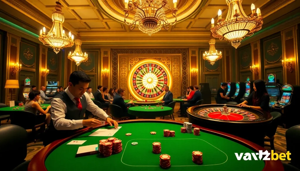 Exciting gambling scene featuring Marvelbet, with a dealer at a poker table and players engaging in high-stakes betting.