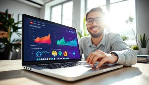 Engaging YouTube SMM panel interface displayed on a laptop in a modern workspace.