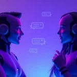 Engaging conversation between lifelike avatars in a futuristic chat interface highlighting sex chat ai capabilities.