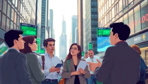 카드깡의 개념을 설명하는 사람들의 대화 모습과 재정적 데이터가 배경에 있습니다.