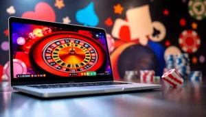 Experience the excitement of online casinos Canada with a vibrant digital roulette wheel and colorful games.