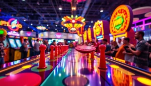 Menggugurkan disk di papan plinko yang cerah dan penuh warna