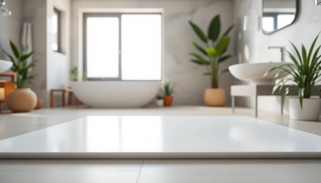 Showcase a sleek shower base in a modern bathroom environment, highlighting its stylish design.