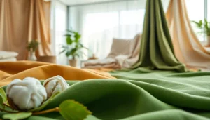 Duurzame stoffen assortiment met kleurrijke katoen in een uitnodigende setting.