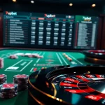 Experience thrilling online gambling at 7upbet with vibrant casino tables and glowing roulette wheels.