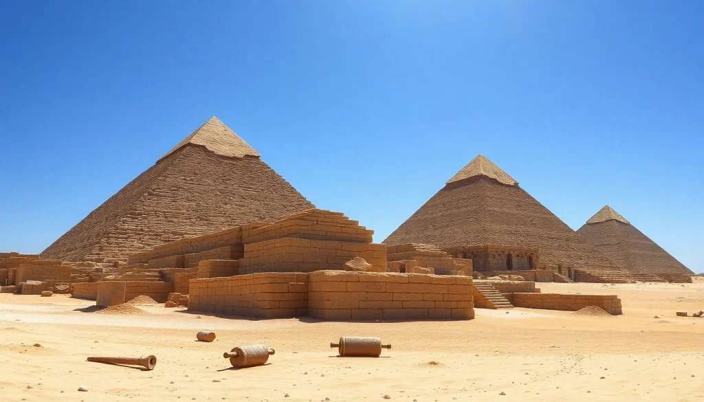 Explore the majestic pyramids with visible textures against a bright clear sky.