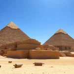 Explore the majestic pyramids with visible textures against a bright clear sky.