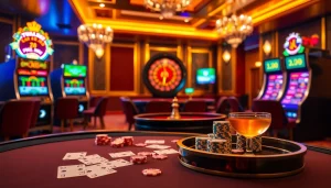 Xôi Xoài TV captures the thrill of a glamorous casino scene with vibrant slot machines and gaming action.