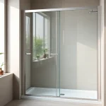 Show shower screen door in a stylish bathroom, emphasizing modern design features.