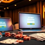 sbobet login on a stylish casino poker table with chips and playing cards.