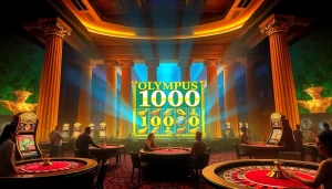 Experience thrilling gameplay at the olympus 1000 slot machine in this vibrant casino scene.