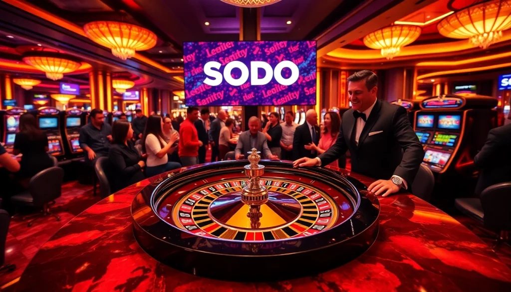 Experience high-stakes gaming at SODO Casino with vibrant roulette tables and excited players.
