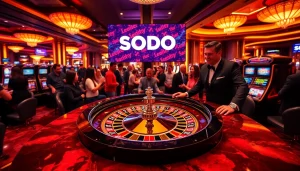 Experience high-stakes gaming at SODO Casino with vibrant roulette tables and excited players.