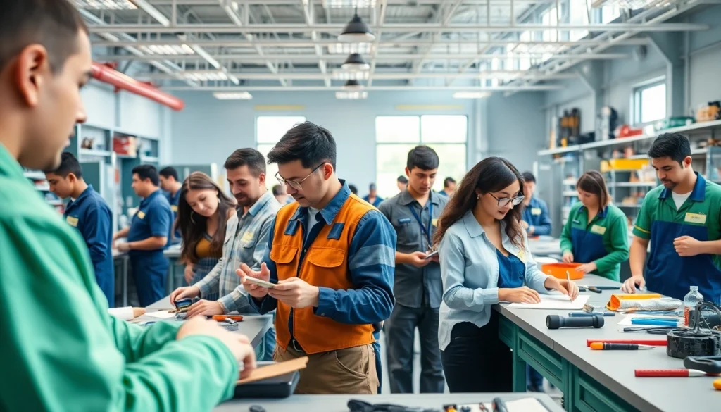Engaging scene of students at a Trade School knoxville Tn participating in practical learning.