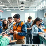 Engaging scene of students at a Trade School knoxville Tn participating in practical learning.