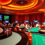 The lively casino scene at https://rr88.navy/ displaying roulette and poker tables, infused with excitement and elegance.