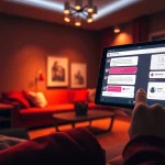 Engaging NSFW AI chatbot interface in a cozy living room, inviting exploration.