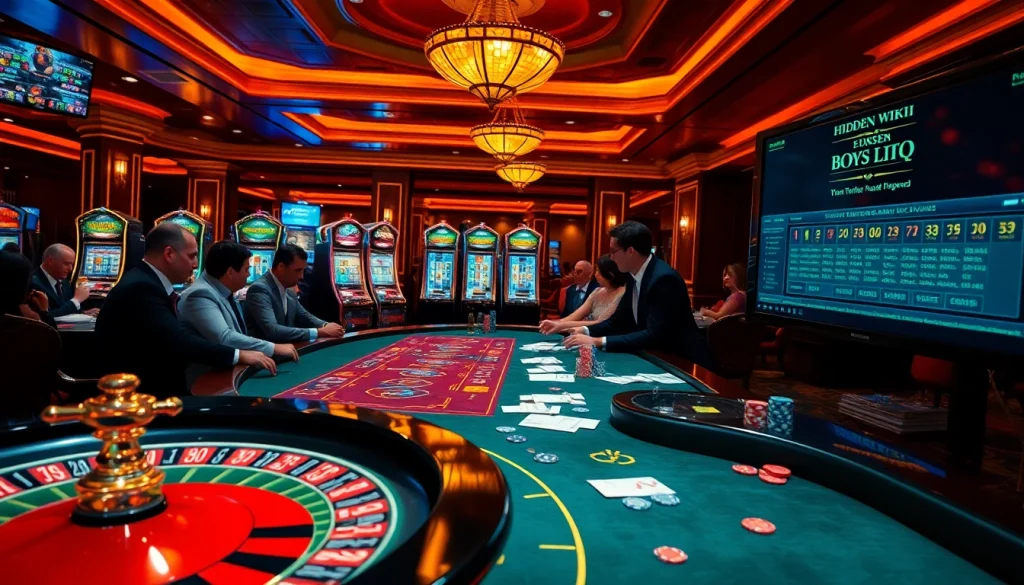 Experience the excitement of hidden wiki tor in a vibrant casino scene featuring poker games and roulette.