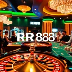 RR88 offers a dynamic casino experience with poker tables and vibrant slot machines.